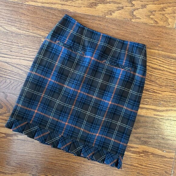 Cabi Wool Blend Plaid Size 6 Pleated Ruffle Pencil Skirt Academia Chantilly - Picture 2 of 8